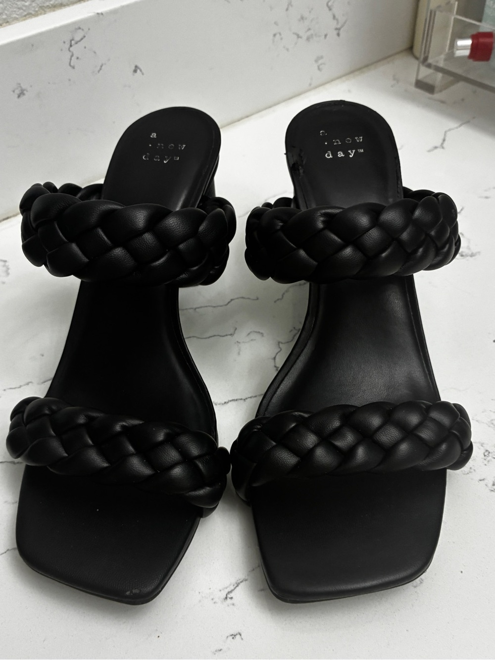 a new day Black Braided Double-Strap Slide Heels
